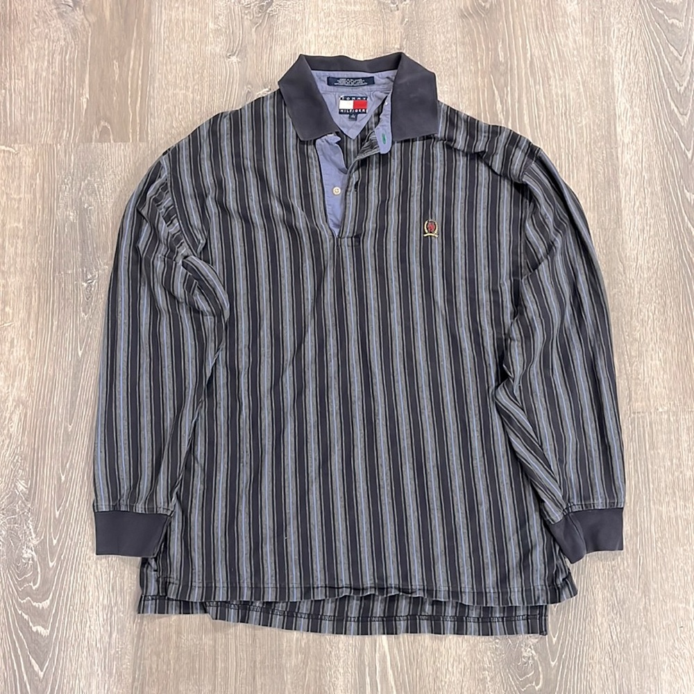 90’s Vintage Tommy Hilfiger Stripe Long Sleeve Polo Shirt